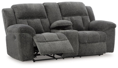 Reclining Loveseat with Console In Solid Graphite Fabric
