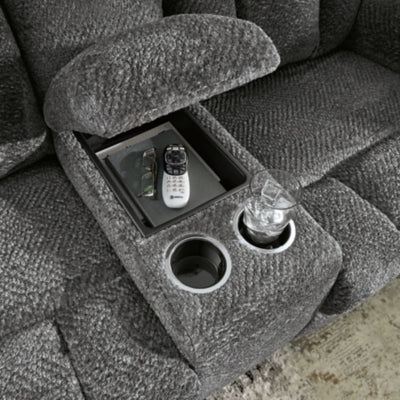 Reclining Loveseat with Console In Solid Graphite Fabric