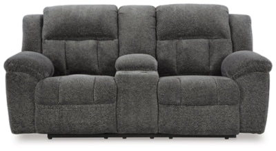 Reclining Loveseat with Console In Solid Graphite Fabric