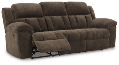 Reclining Sofa In Solid Chocolate Fabric