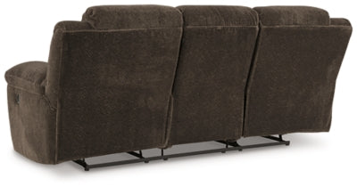 Reclining Sofa In Solid Chocolate Fabric
