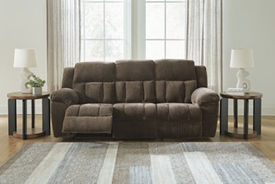 Reclining Sofa In Solid Chocolate Fabric