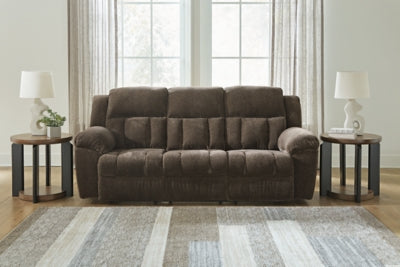 Reclining Sofa In Solid Chocolate Fabric