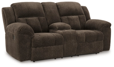 Reclining Loveseat with Console In Solid Chocolate Fabric