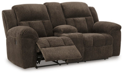 Reclining Loveseat with Console In Solid Chocolate Fabric