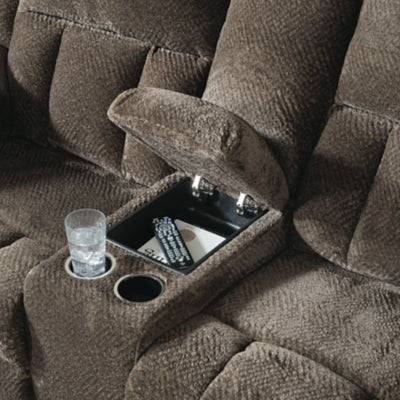 Reclining Loveseat with Console In Solid Chocolate Fabric