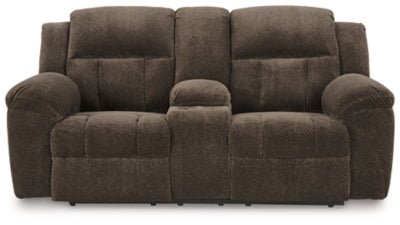 Reclining Loveseat with Console In Solid Chocolate Fabric