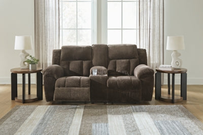 Reclining Loveseat with Console In Solid Chocolate Fabric