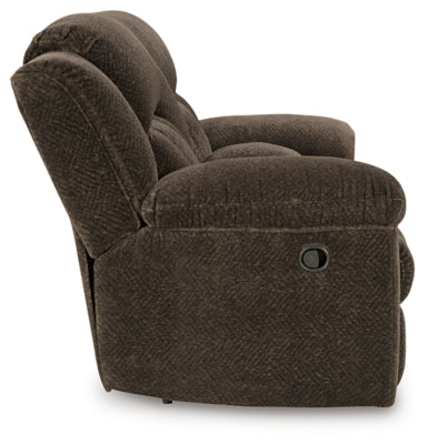Reclining Loveseat with Console In Solid Chocolate Fabric