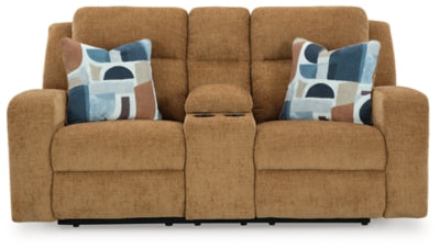 Reclining Loveseat with Console In Solid Honey Fabric