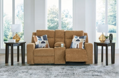 Reclining Loveseat with Console In Solid Honey Fabric
