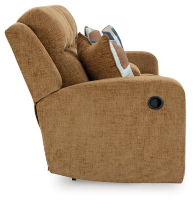 Reclining Loveseat with Console In Solid Honey Fabric
