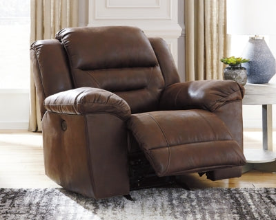 Power Recliner In Solid Chocolate Fabric