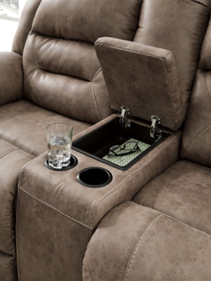 Reclining Loveseat with Console In Solid Fossil Fabric
