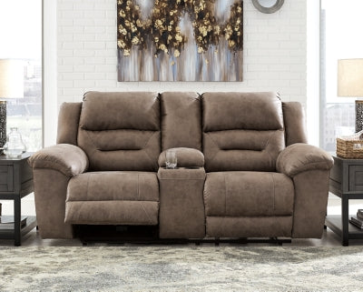 Reclining Loveseat with Console In Solid Fossil Fabric