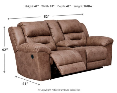 Reclining Loveseat with Console In Solid Fossil Fabric