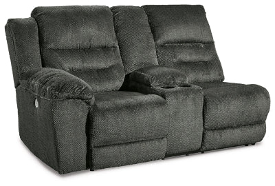 Left-Arm Facing Power Reclining Loveseat with Console In Solid Smoke Fabric