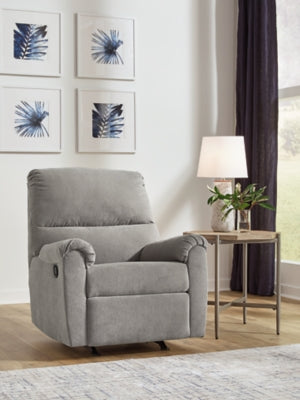 Recliner In Solid Slate Fabric