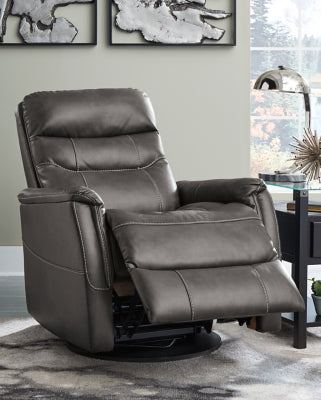 Swivel Glider Recliner In Solid Quarry Fabric