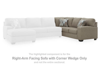 Right-Arm Facing Sofa with Corner Wedge In Solid Hemp Fabric