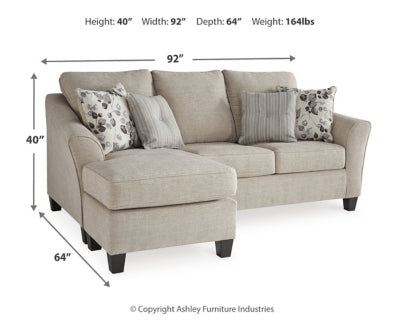 Sofa Chaise In Solid Driftwood Fabric