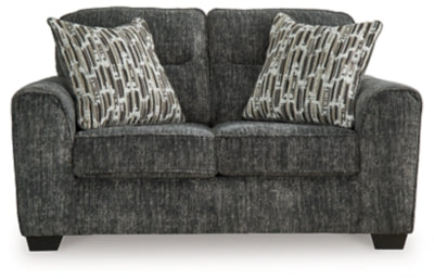 Loveseat In Solid Gunmetal Fabric