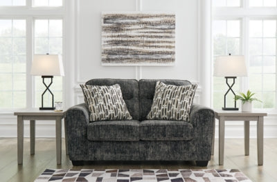 Loveseat In Solid Gunmetal Fabric