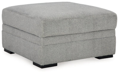 Ottoman With Storage In Solid Cement Fabric