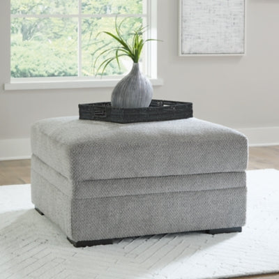 Ottoman With Storage In Solid Cement Fabric