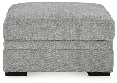 Ottoman With Storage In Solid Cement Fabric