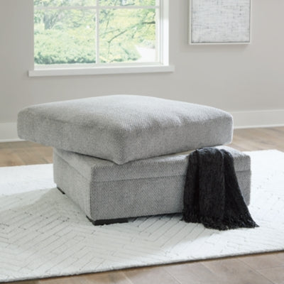 Ottoman With Storage In Solid Cement Fabric