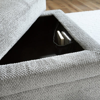 Ottoman With Storage In Solid Cement Fabric