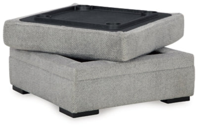Ottoman With Storage In Solid Cement Fabric