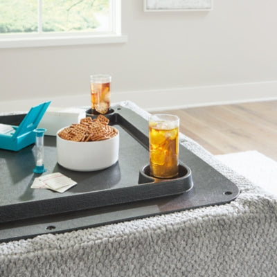 Ottoman With Storage In Solid Cement Fabric