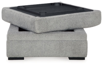 Ottoman With Storage In Solid Cement Fabric