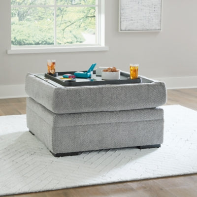 Ottoman With Storage In Solid Cement Fabric