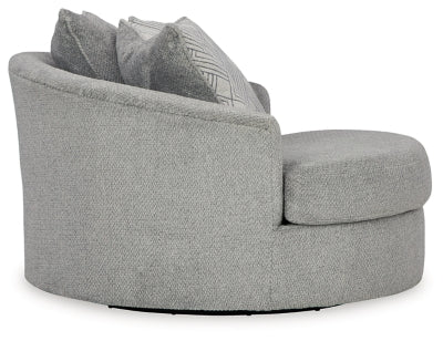 Oversized Swivel Accent Chair In Solid Cement Fabric