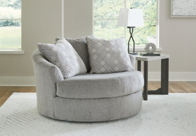 Oversized Swivel Accent Chair In Solid Cement Fabric