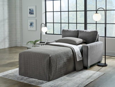 Twin Sofa Sleeper In Solid Pewter Fabric