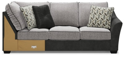 Right-Arm Facing Sofa with Corner Wedge In Solid Pewter Fabric