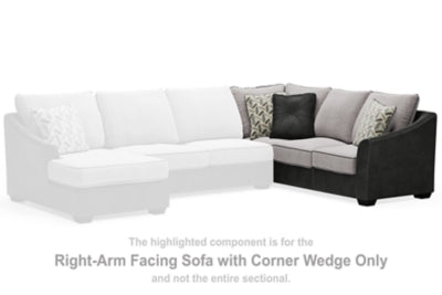 Right-Arm Facing Sofa with Corner Wedge In Solid Pewter Fabric