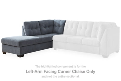 Left-Arm Facing Corner Chaise In Solid Denim Fabric