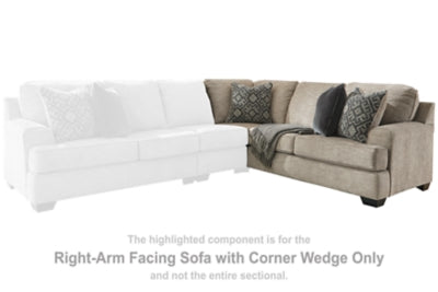 Right-Arm Facing Sofa with Corner Wedge In Solid Stone Fabric