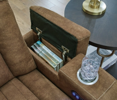 Power Reclining Loveseat In Solid Brindle Fabric