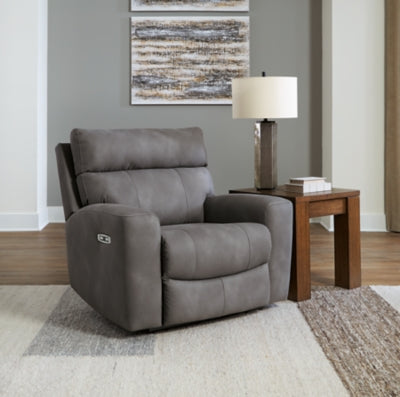 Power Recliner In Solid Slate Fabric