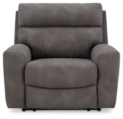 Power Recliner In Solid Slate Fabric