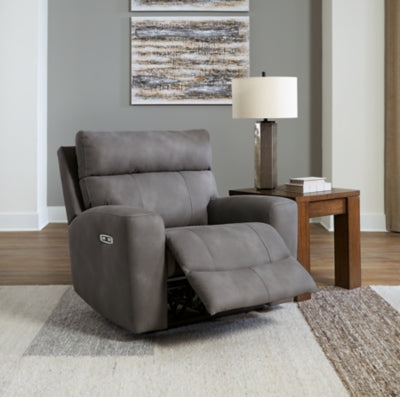 Power Recliner In Solid Slate Fabric