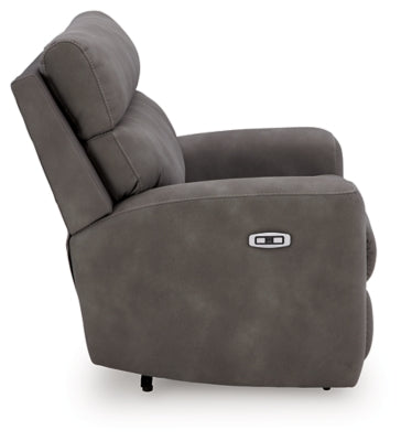 Power Recliner In Solid Slate Fabric