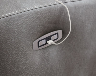 Power Recliner In Solid Slate Fabric