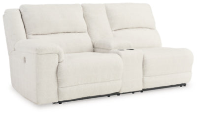 Left-Arm Facing Power Reclining Loveseat with Console In Solid Linen Fabric